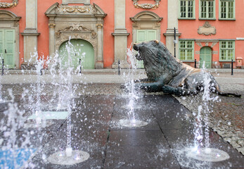 Fountain of the Four Quarters - architecture in the old town. Gdansk, Poland - 03.09.2023