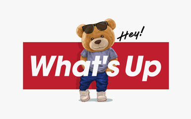 what's up slogan with cute bear doll in t shirt,vector illustration for t-shirt. - obrazy, fototapety, plakaty
