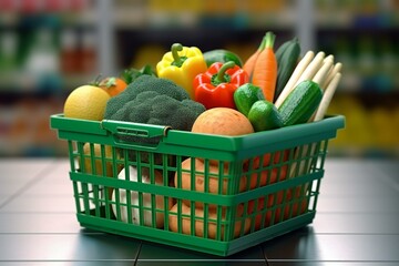 Shopping Basket with Fresh Vegetables. Grocery supermarket.