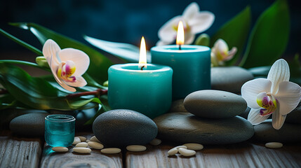 Fototapeta na wymiar Spa candles and stones for a spa