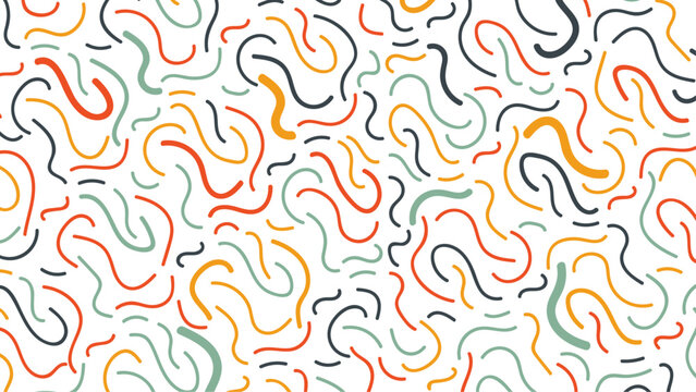 Abstract colorful calligraphy seamless squiggles pattern. Memphis wallpaper with abstract shapes.