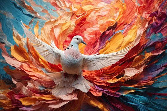Abstract art Colorful painting art of a dove Holy Splash. ai generative