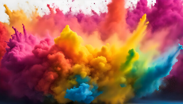 colorful rainbow holi paint color powder explosion upscaled, a group of colored smokes on a white surface with a white background   Abstract painting background texture printing process stock image