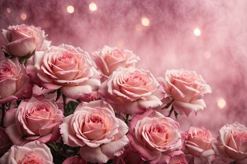 Obraz premium closeup texture pattern of pastel pink roses background. ai generative
