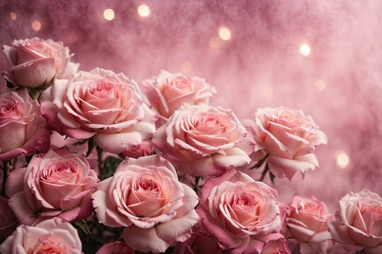 closeup texture pattern of pastel pink roses background. ai generative