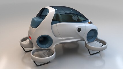 flying concept car design, future transport, non AI, 3D illustration
