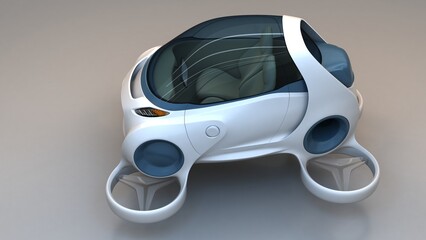 flying concept car design, future transport, non AI, 3D illustration