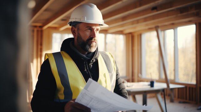 Architect Construction Supervision Visiting Construction Site Of Wooden Frame House