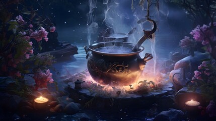 halloween cauldron in the night