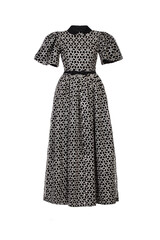 Cocktail maxi dress made of black fabric with embroidery isolated on white background