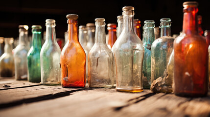 Vintage allure, old empty bottles telling stories of times past.