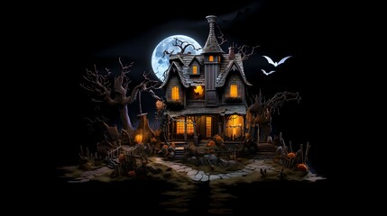 Fototapeta na wymiar halloween night scene with haunted mansion