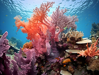 Fototapeta na wymiar Vibrant Coral Landscape Photo: Sun-Filtered Patterns on Ocean Bed