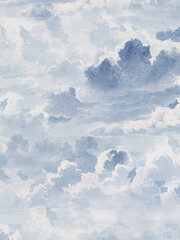 Pale Blue Watercolor Clouds Background, fluffy, spread out clouds in darker shades of blue - obrazy, fototapety, plakaty