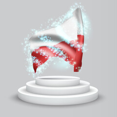 Poland, vector 3d flag on the podium surrounded by a whirlwind of magical radiance