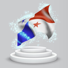 Panama, vector 3d flag on the podium surrounded by a whirlwind of magical radiance