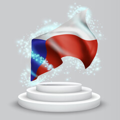 Czech Republic, vector 3d flag on the podium surrounded by a whirlwind of magical radiance