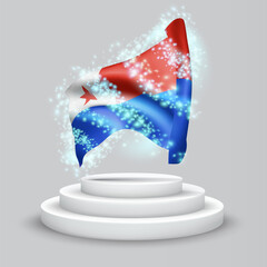 Chile, vector 3d flag on the podium surrounded by a whirlwind of magical radiance