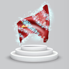 USSR, vector 3d flag on the podium surrounded by a whirlwind of magical radiance
