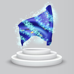 Alaska, vector 3d flag on the podium surrounded by a whirlwind of magical radiance