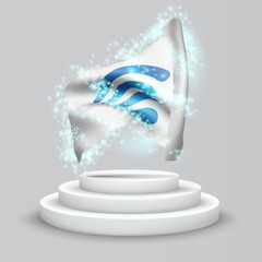 Wi-Fi, vector 3d flag on the podium surrounded by a whirlwind of magical radiance