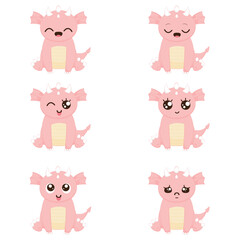 Vector set of dragons in kawaii style. New Year 2024