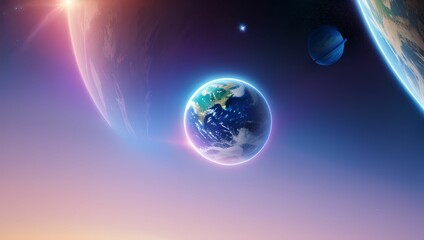 Obraz na płótnie Canvas Purple space. earth & universe, unknown beautiful planet, illustration design. An imaginary galaxy design. dreamy atmosphere moonlight. Generative AI