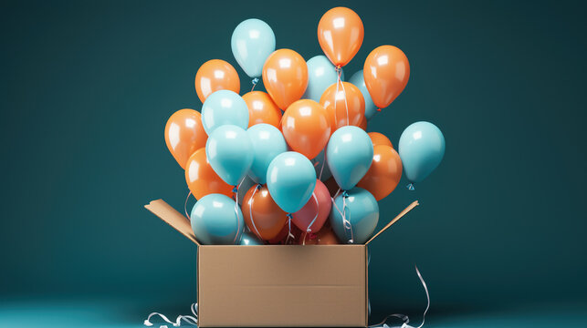 A Box of Joy, Surprise Unboxed: Shipping Box Reveals Festive Balloons, Generative AI