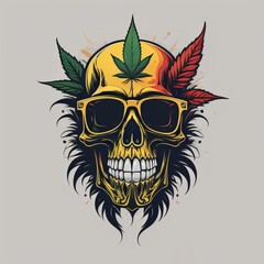 skull with cannabis  and glasses  print on a T-shirt bright illustration created with generative AI software