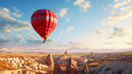 Clear sky and balloon wallpaper in paper art and craft design concept with Cappadocia Turkey background. Created using generative AI.