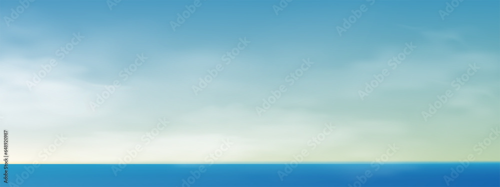 Wall mural morning sky, horizon spring sky scape in blue by the sea,vector of nature cloud, sky in sunny day su - Wall murals