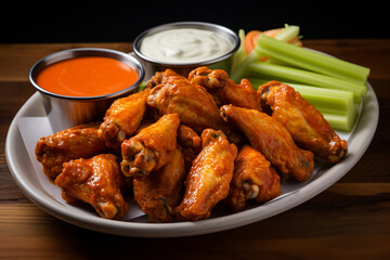 Buffalo wings plate, restaurant menu dish.