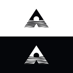 vector, Logo A, beach and sun, black and white