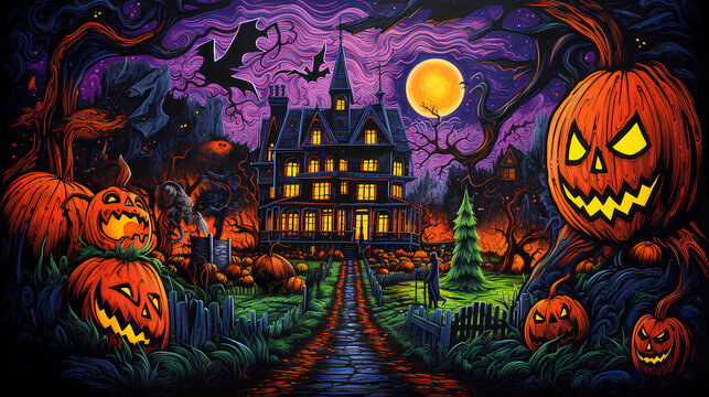  Halloween Portrait Masterpiece with Crayon Creativity Halloween background with pumpkin and bats