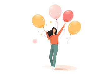 Fototapeta na wymiar Woman with birthday balloons isolated vector transparent background png