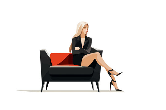 Woman in business suit sitting on sofa isolated vector transparent background png