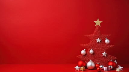 Fototapeta na wymiar minimalistic Christmas tree with decoration on empty background, copy space