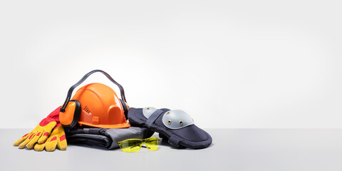 Work safety protection equipment with copy space. Panoramic banner.