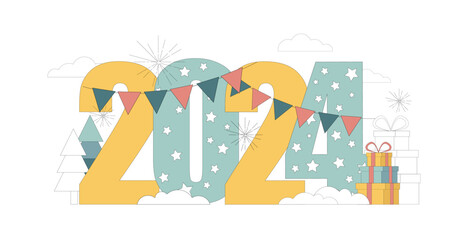 New Year. Numbers 2024. Festive New Year card. Vector flat illustration on white background.