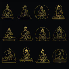 Set of golden buddha, gold buddha
