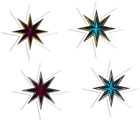 Obraz premium golden and silver pink and blue eight pointed stars stickers