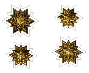 3d golden six pointed stars stickers