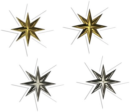 golden and silver eight pointed stars stickers