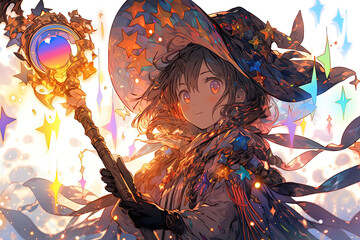 Anime Girl Wielding A Magical Staff To Conjure Spells