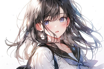 Anime Girl In School Uniform On White Background