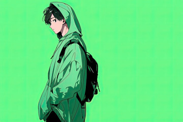 Anime Man On Mint Green Color Background