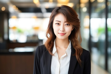 Obraz premium Beautiful Young Asian Woman Manager. Сoncept Benefits Of Having Diverse Leadership, Strategies For Young Asian Professionals, Workplace Tips For Female Managers, Imposter Syndrome And Confidence