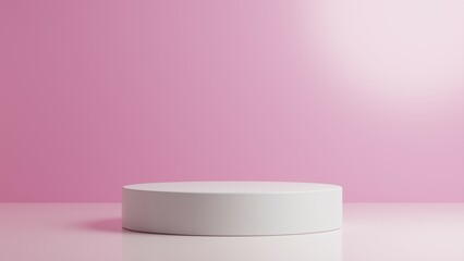 Realistic 3D rendering illustration, white cylinder podium, product pedestal with pink pastel background, minimalist, pastel color, mockup, background for cosmetic product etc.