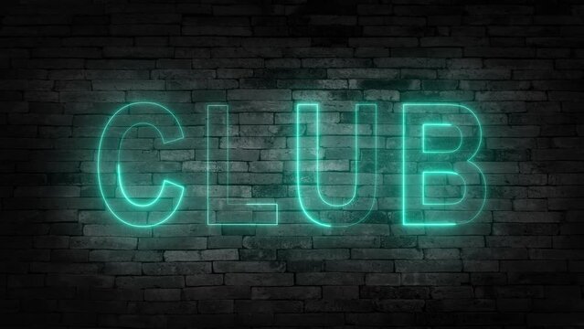 4K neon sign saying the word Open on a grey concrete wall background, the footage starts with the sign off. Club.