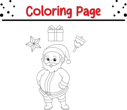 Santa Claus Coloring page for kids. Happy Christmas coloring book.